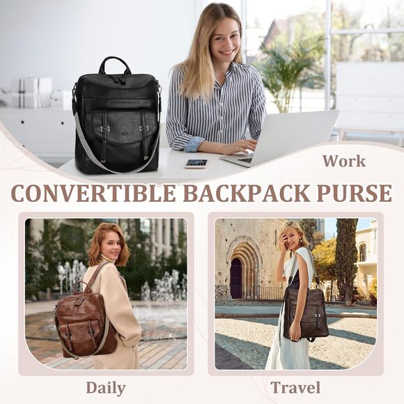 6259 Backpack Purse Set ,Vegan Leather Fashion Convertible Shoulder Bag